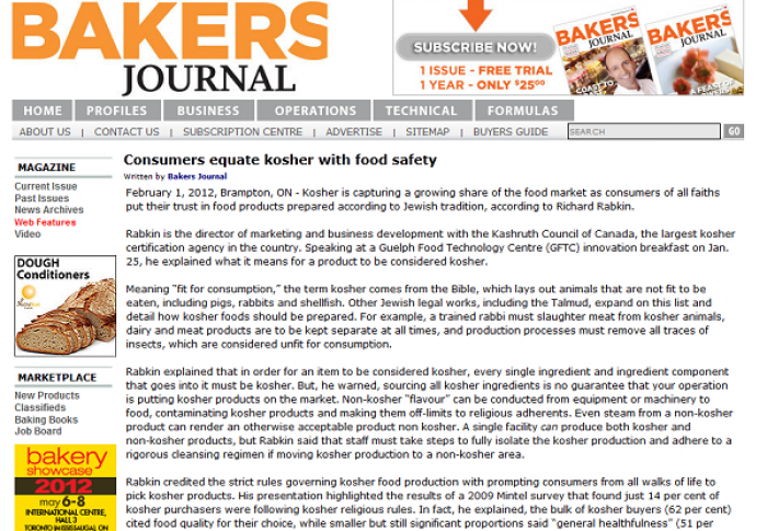 Bakers Journal Magazine Profiles Cor Presentation At Guelph Food Technology Centre Seminar Title Image