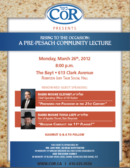 Pre Pesach Community Lecture Featuring Rabbi Moshe Elefant And Rabbi Moshe Tuvia Lieff Title Image