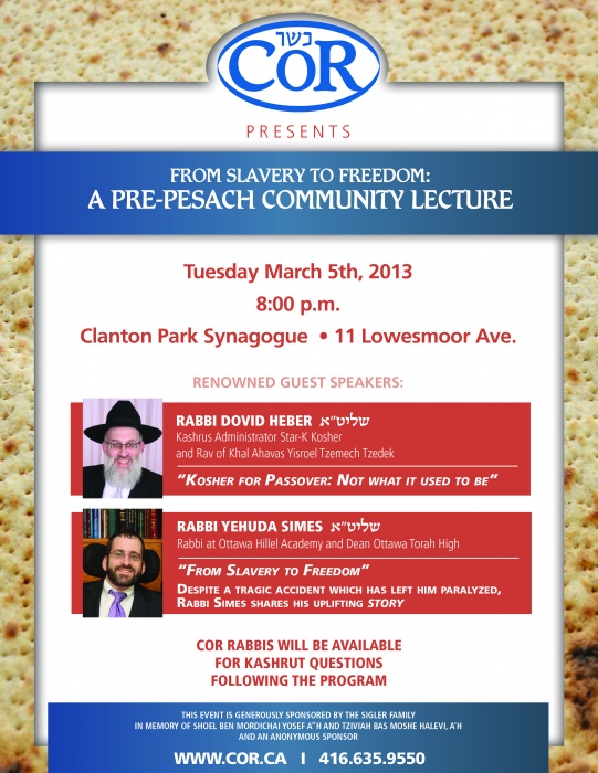 Pre Passover Community Lecture Featuring Rabbi Dovid Heber And Rabbi Yehuda Simes Title Image