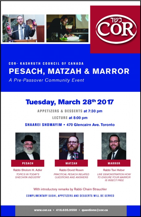 Pesach, Matzah & Marror: A Pre Passover Toronto Community Event March 28 Title Image