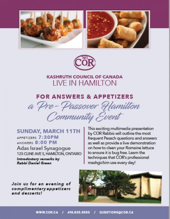 Cor Live In Hamilton Sunday March 11 For A Pre Passover Community Event Title Image